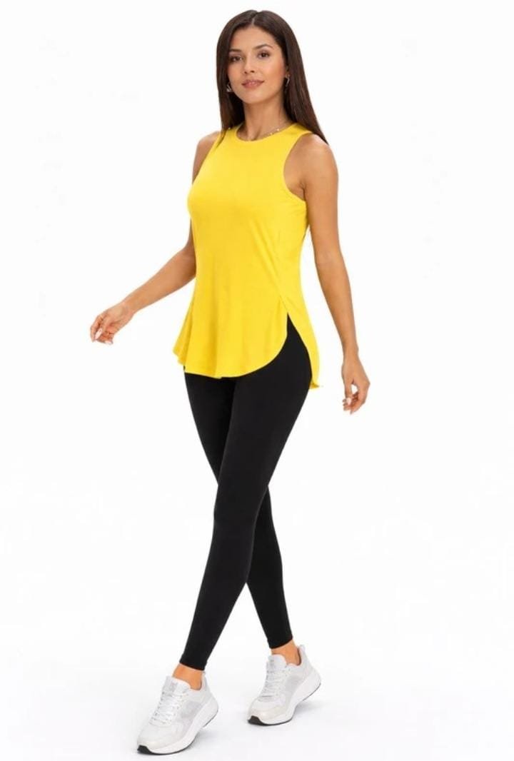 WOMEN SOLID ROUND NECK POLYESTER YELLOW T-SHIRT