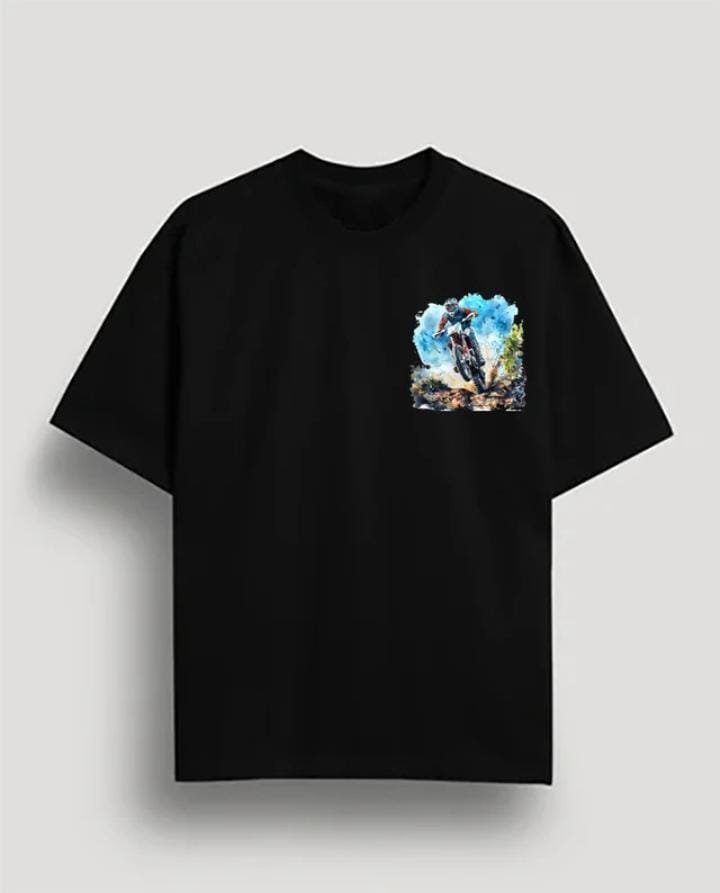 MEN PRINTED ROUND NECK COTTON BLEND BLACK T- SHIRT