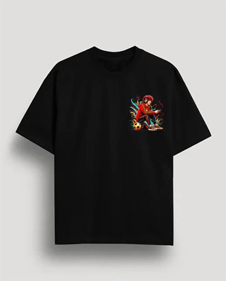 MEN PRINTED ROUND NECK COTTON BLEND BLACK T- SHIRT